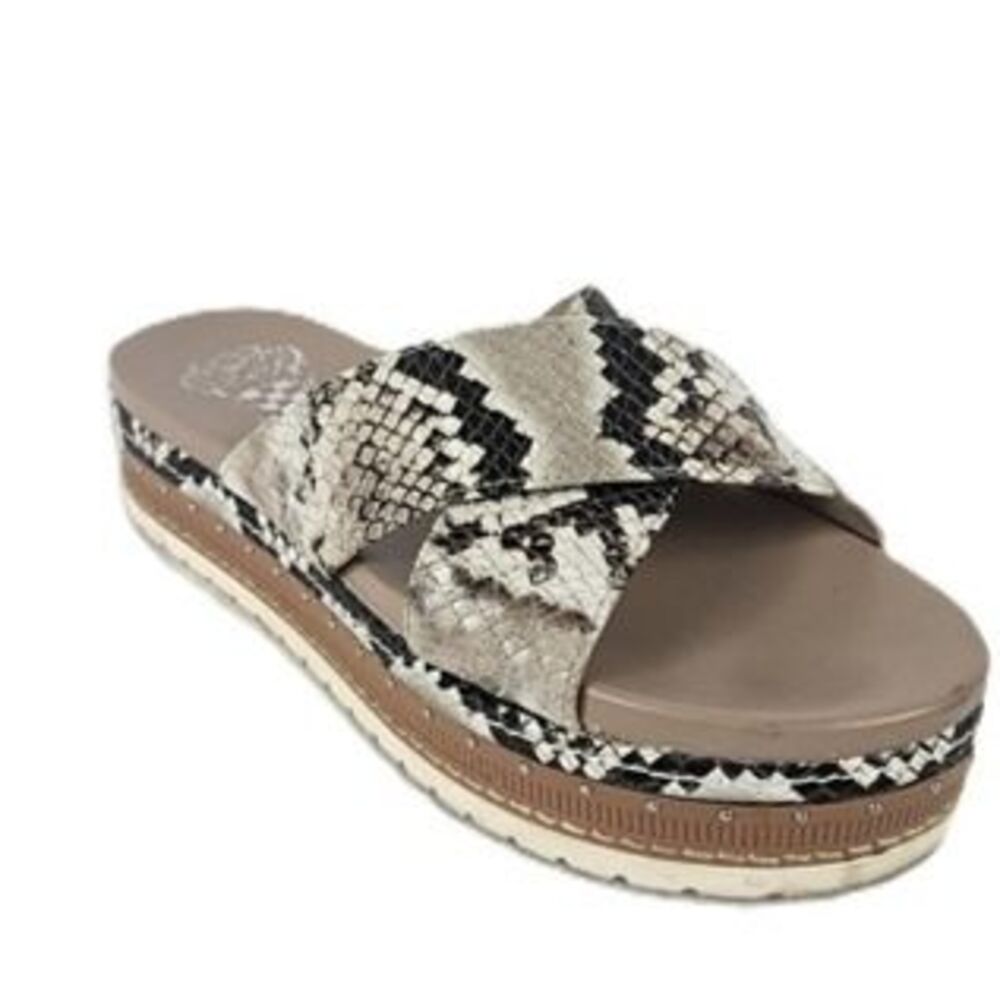 Vince Camuto Snakeskin Platform Slide Sandal Crossband Size 6